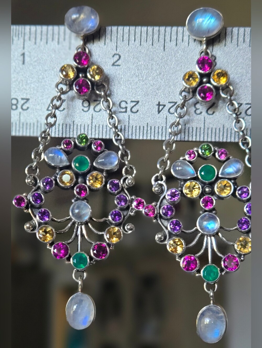 NICKY BUTLER Designer RAJ 925 Sterling Silver Rhodolite Garnet Amethyst Earrings
